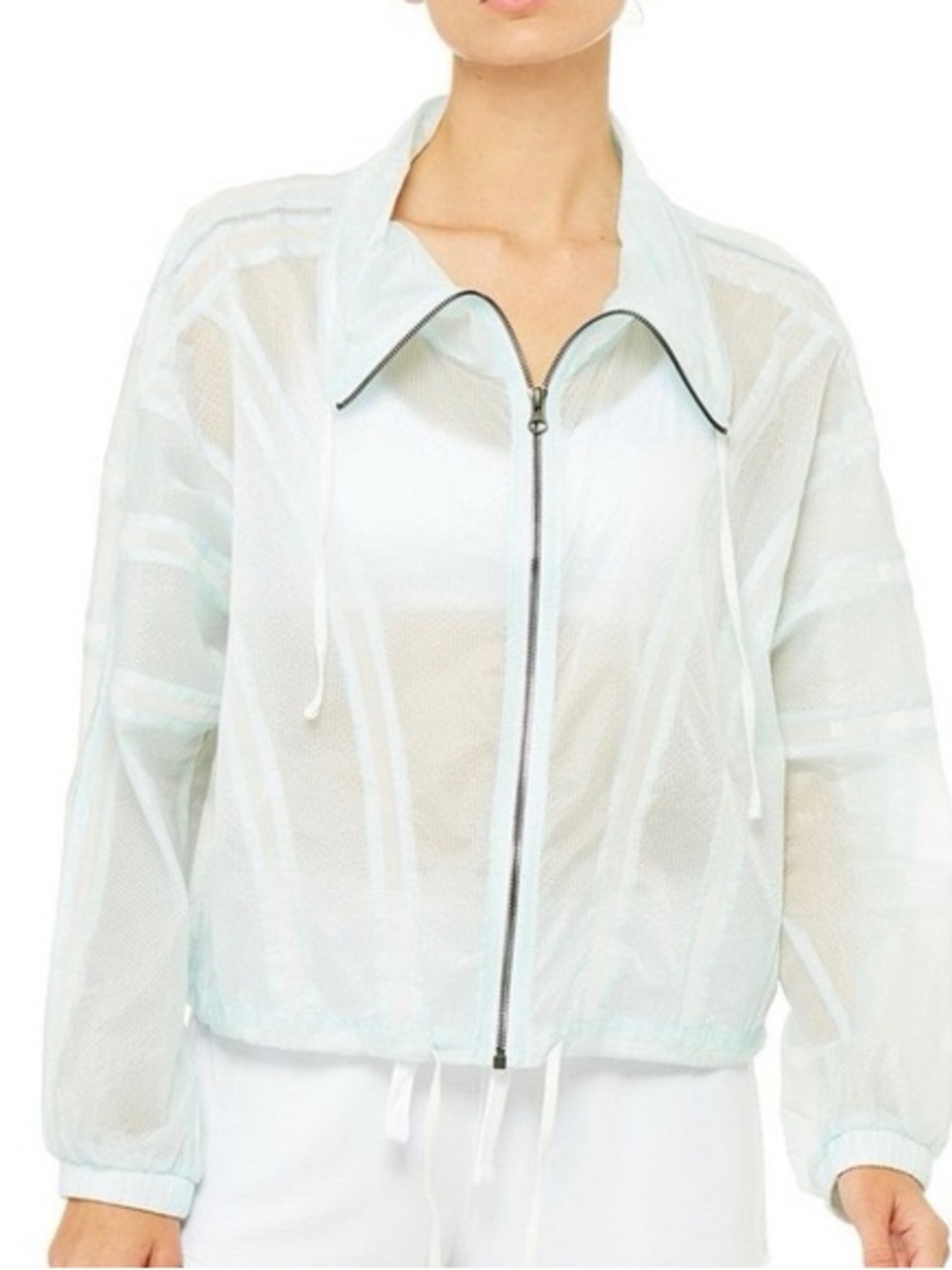 ALO Yoga Sheer Cropped Windbreaker Jacket Mint Green Mesh Zip Up Lightweight